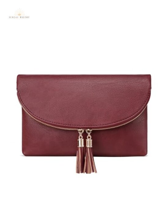 Handbags - Envelope Clutch Purse with 6 Card Slots, Crossbody Bag with Tassels